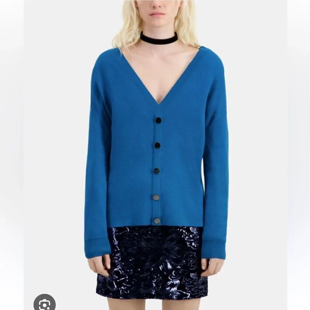 $295 The Kooples Button back Reversible Blue Sweater Cardigan NWT XS